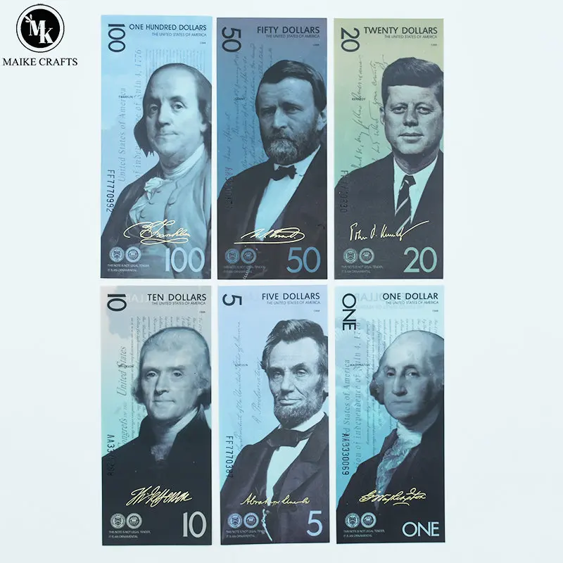 10 Pcs/set New Craft US Dollar Banknote Fluorescent Design Commemorative Coins Fake Money Collection Gift Wholesale