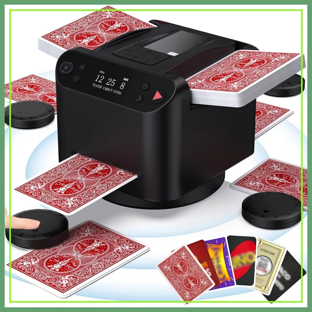

2-in-1 Automatic Card Shuffler & Dealer, 360° Rotating, 2 Decks, for Poker, UNO, Blackjack