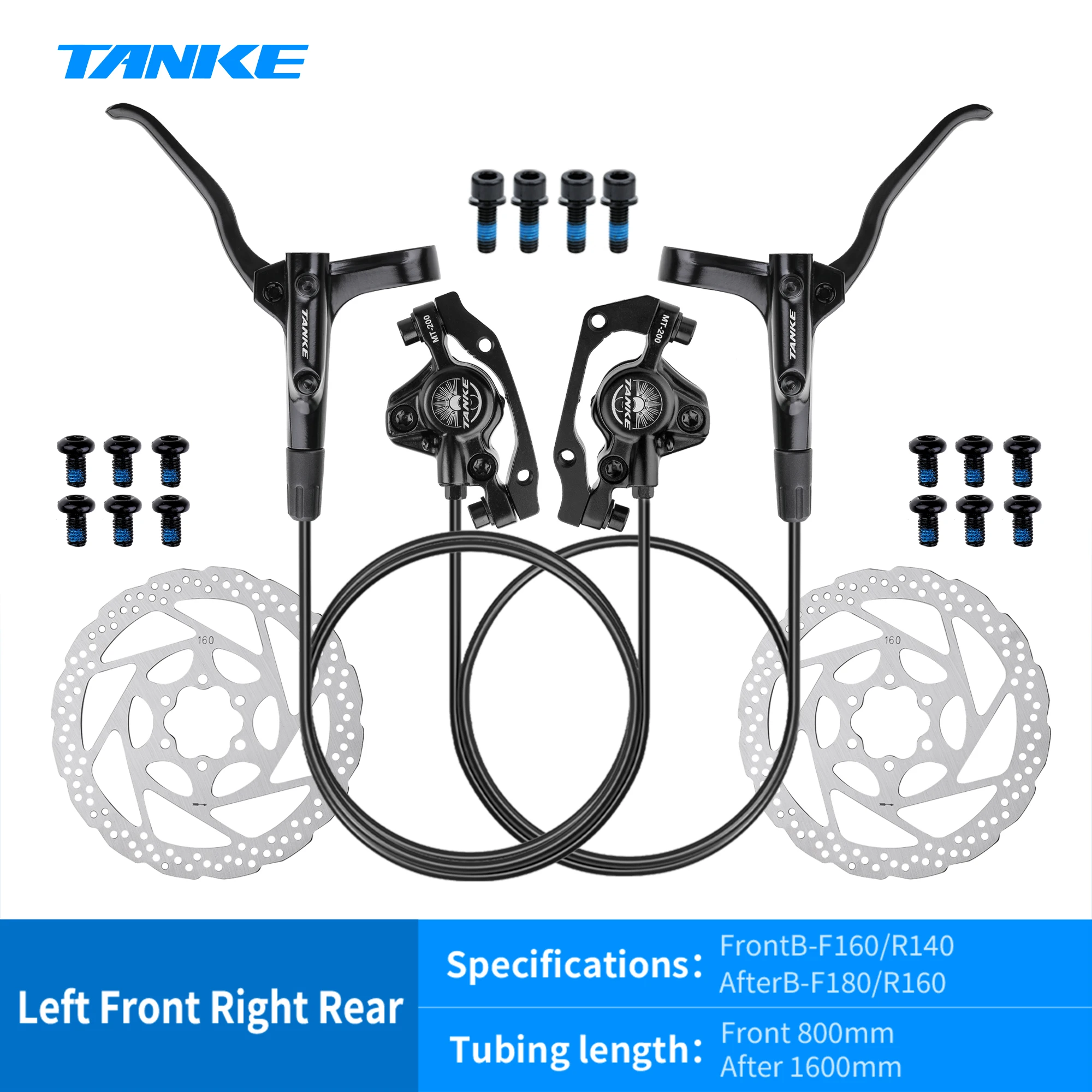 TANKE MT200 Fiets Hydraulische Schijfrem MTB Rem BL BR 800/1600mm Fietsrem 2 Zuiger 3 Vinger Stalen hendel Fietsonderdelen Upgrade