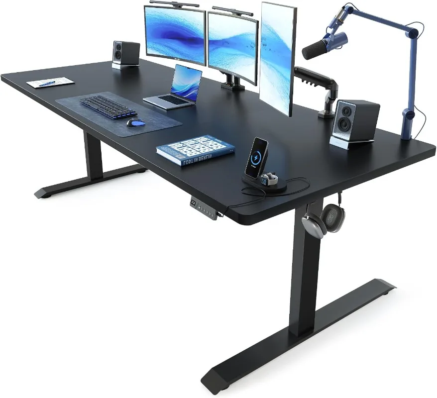 FEZIBO Electric Standing Desk with Integrated Dual-Beam &Cable Management Memory Height Adjustable Computer Desk for Home Office