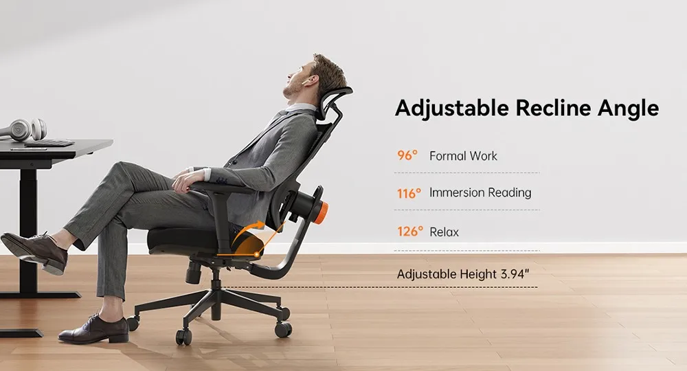 NEWTRAL MAGICH003 Ergonomischer Bürostuhl, automatisch ausgestellte Rückenlehne, adaptive Unterrückenstütze, Sitztiefe mit verstellbarer Kopfstütze – Detail 4