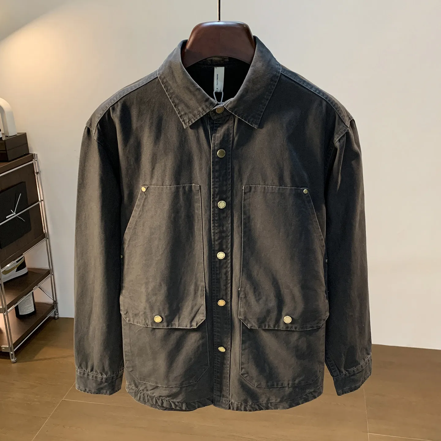 

Vintage Washed Cotton Cargo Shirts Men Streetwear Fashion Loose Casual Long Sleeve Spring Autumn Shirt Man Blouses Coat