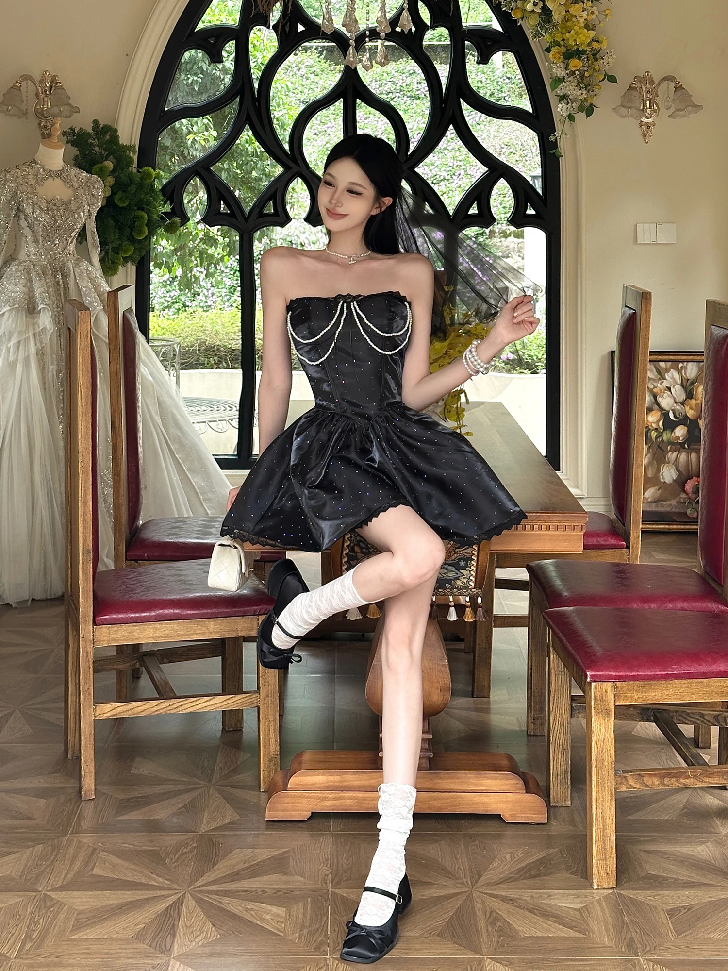 

Вечернее платье MOXI Princ Sle с открытыми плечами, пышная юбка, высокая талия, для дня рождения, из полиэстера, короткое, D...