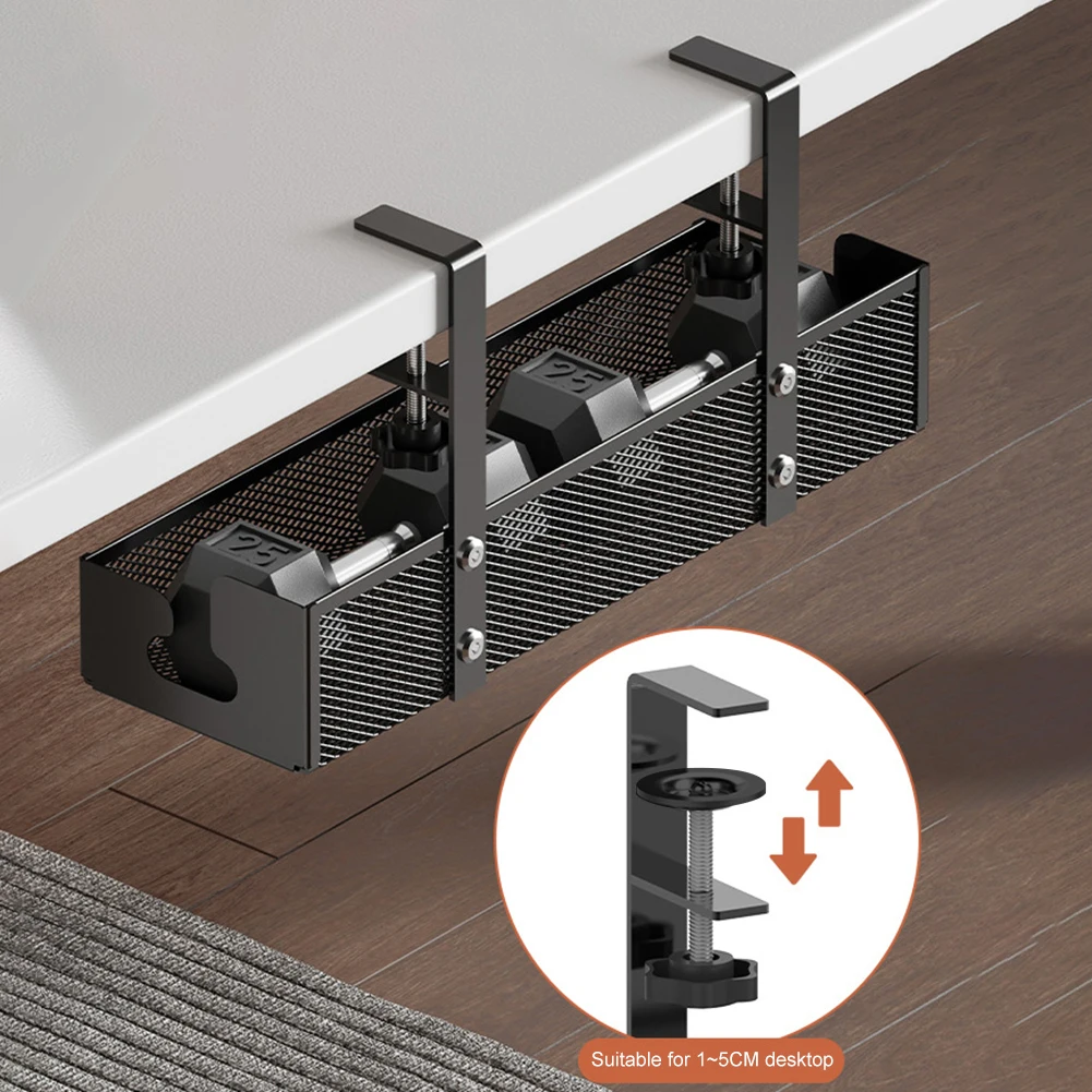 Under Table Cable Management Trays No Drill Clamp Mounted Cord Organizer Wire Management Holder for Managing Cables Power Strips
