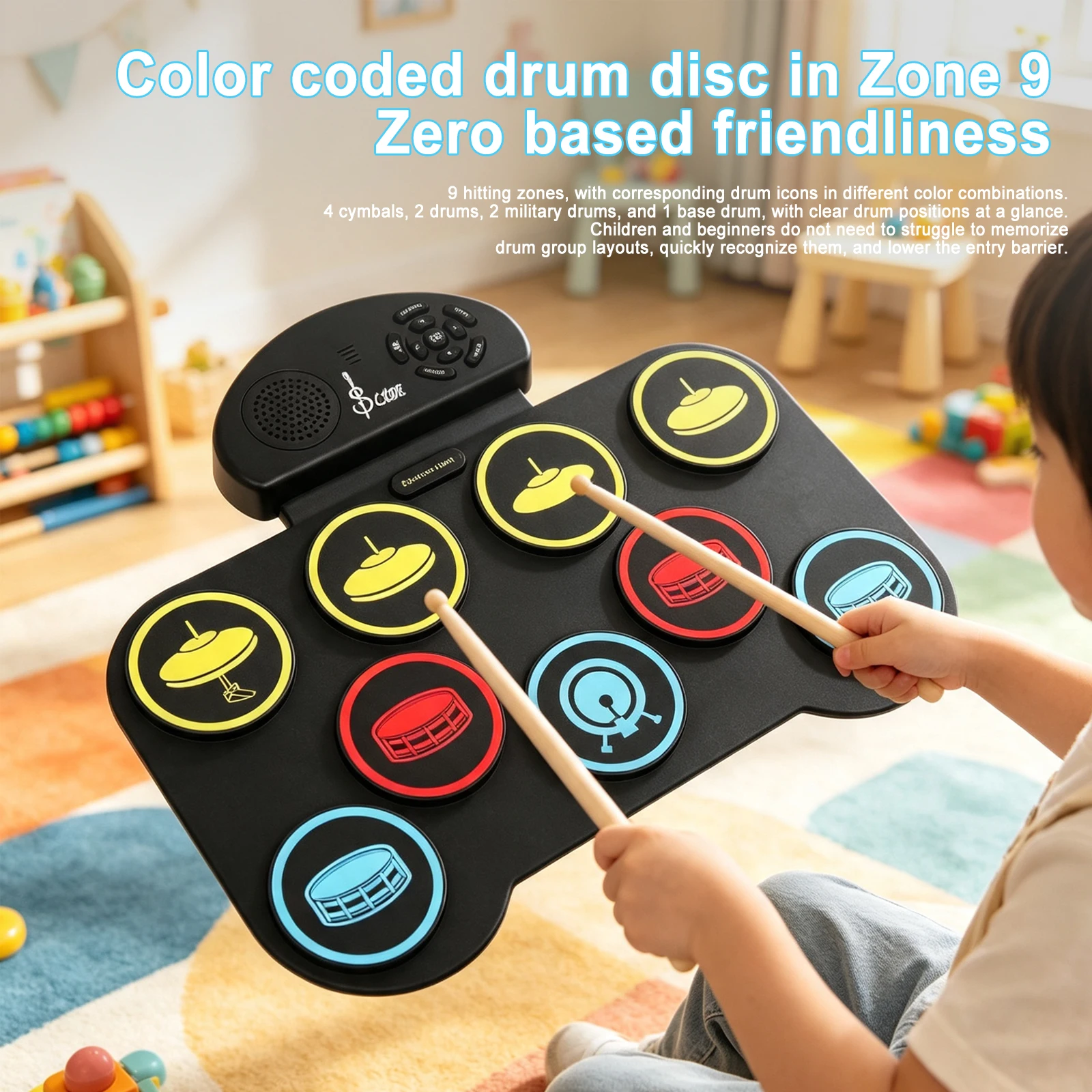 SLADE Electronic Drum Set Hand-rolled Drum 5 Drums 4 Cymbals 9 Pads Practice Pad Portable Drum Set Gifts with Drumsticks Pedals