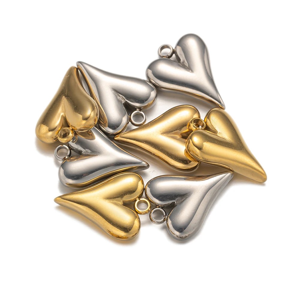 5Pcs/Lot Stainless Steel Gold Color Heart Shape Charms Pendants For DIY Handmade Necklace Earring Jewelry Making Accessories