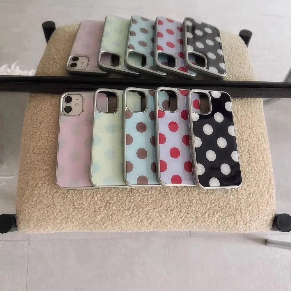 Korean ins Full Screen Polka Dots Phone Case For iPhone 17 Air 16e 16 Pro Max 15 14 Plus 13 12 11 Pro Shockproof Silicone Cover