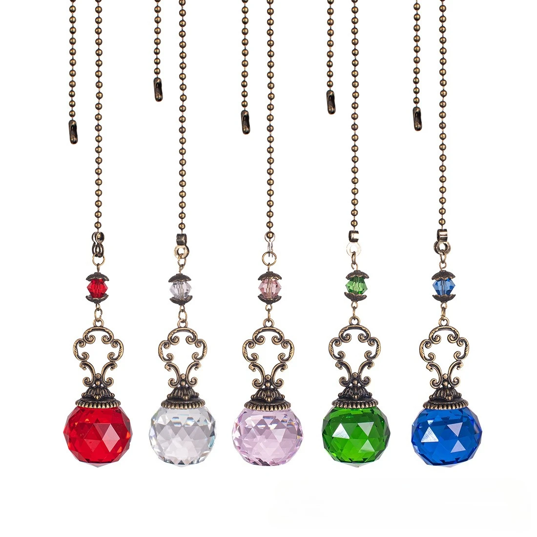 Vintage Ceiling Fan Pull Chains Suncatcher Dazzling Crystal Ball Prism Pendant Rainbow Maker Lamp Parts DIY Window Wedding Decor
