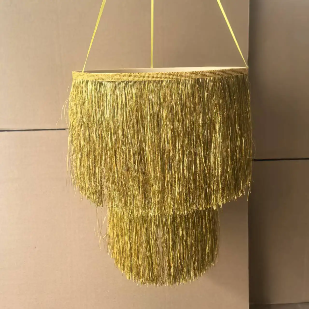2-Layer Gold Silver Tassel Hanging Lampshade Chandelier Lantern for Birthday Wedding Party Home Hotel Hall Bar Ceiling Decoratio view 3