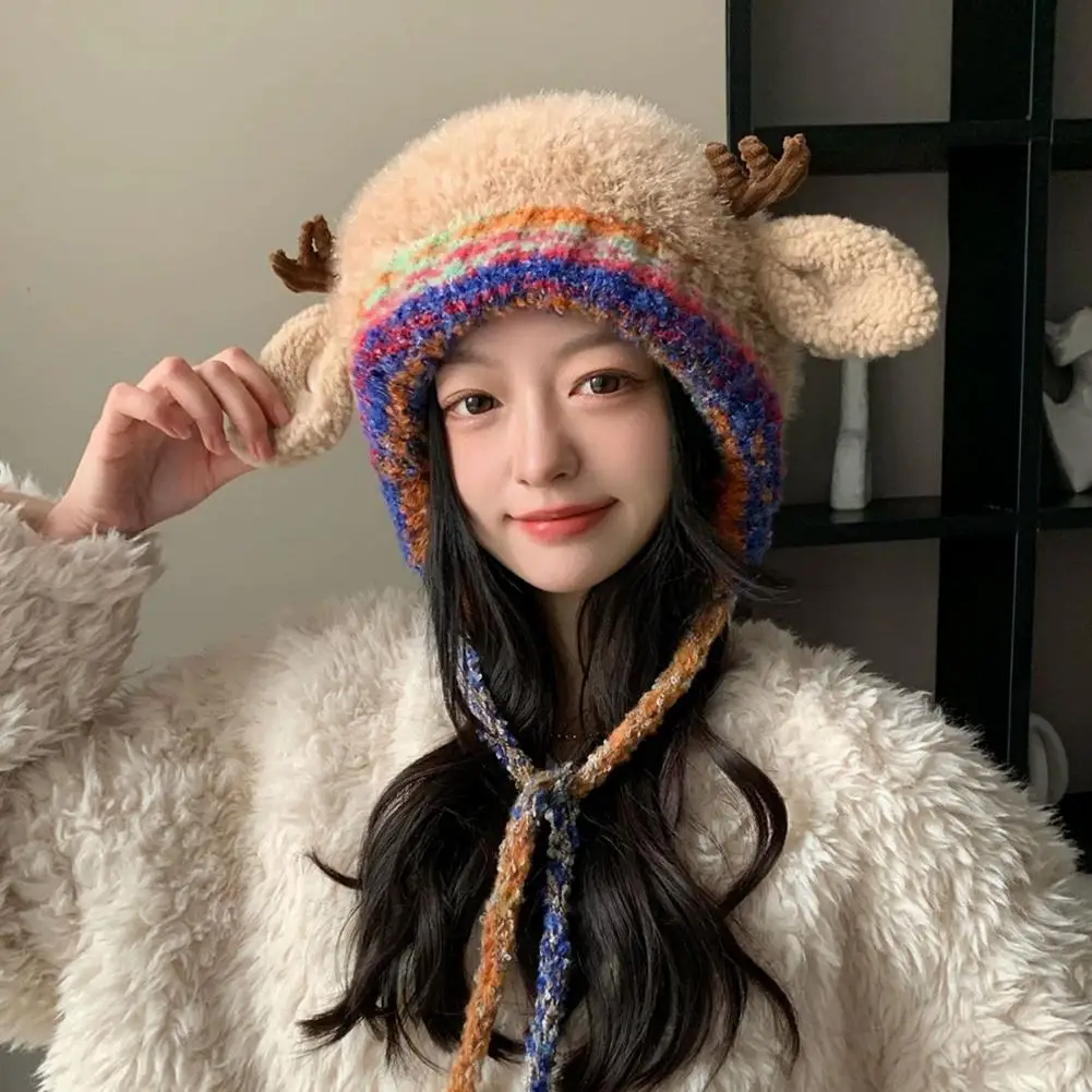 جديد الفراء الغزلان تخزين قبعة يندبروف مهرجان دافئ عيد الميلاد قرن الوعل قبعة قابل للتعديل 2 في 1 محبوك الغزلان قرن الوعل قبعة الشتاء #3