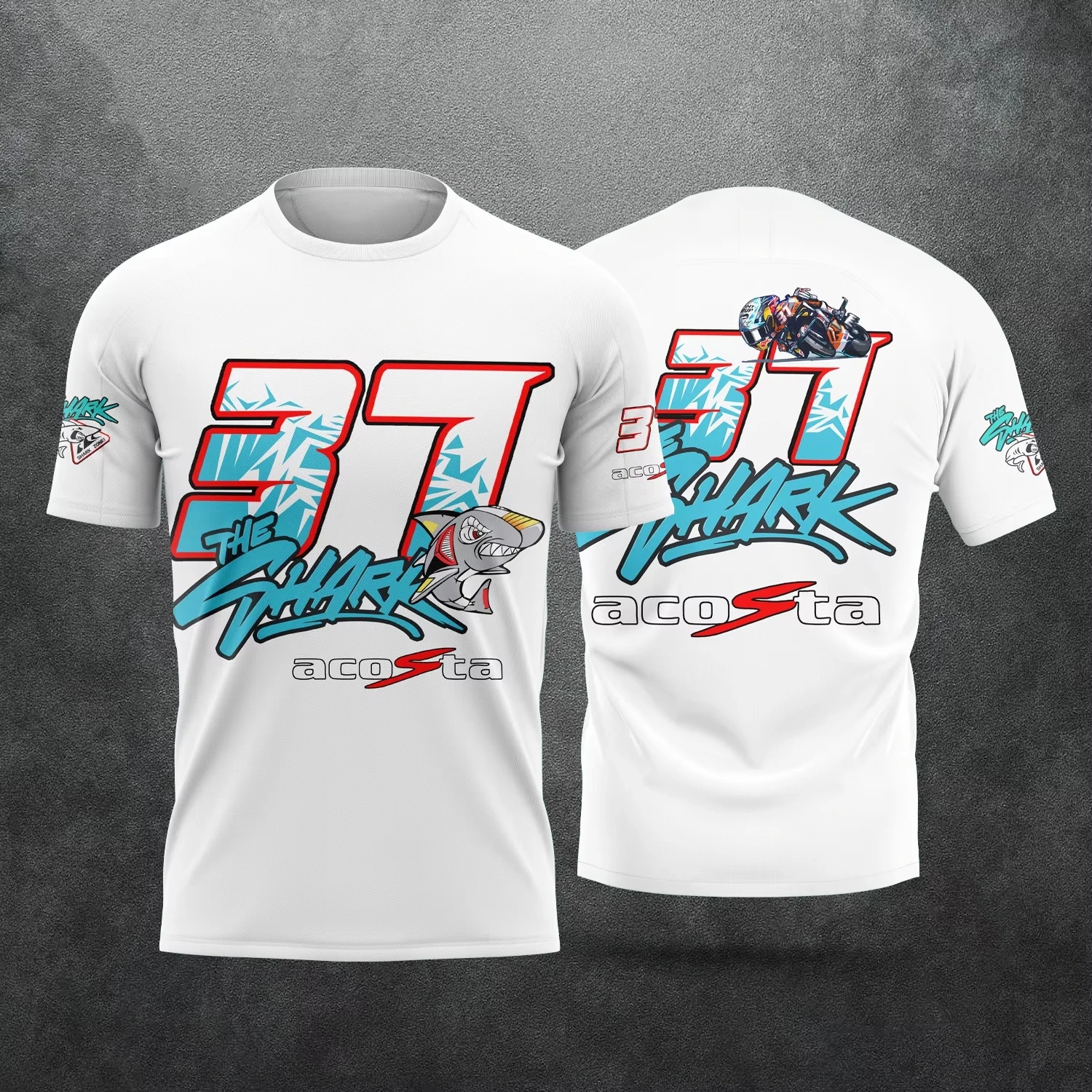 2026 Neues Racing Nr. 37 Fahrer Pedro Acosta Fan 3D-gedrucktes Muster T-Shirt „The Shark“ für Herren und Damen, Sommer, lässig, Kurzarm – Detail 6