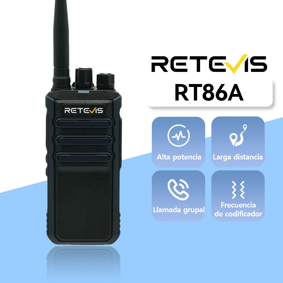 Retevis RT86A Walkie Talkie Profesional de Largo Alcance con Emparejamiento Fácil Batería de Larga Duración y Resistencia Emisora radioaficionado Radio bidireccional 2500 mAh radio supervivencia para Exteriores