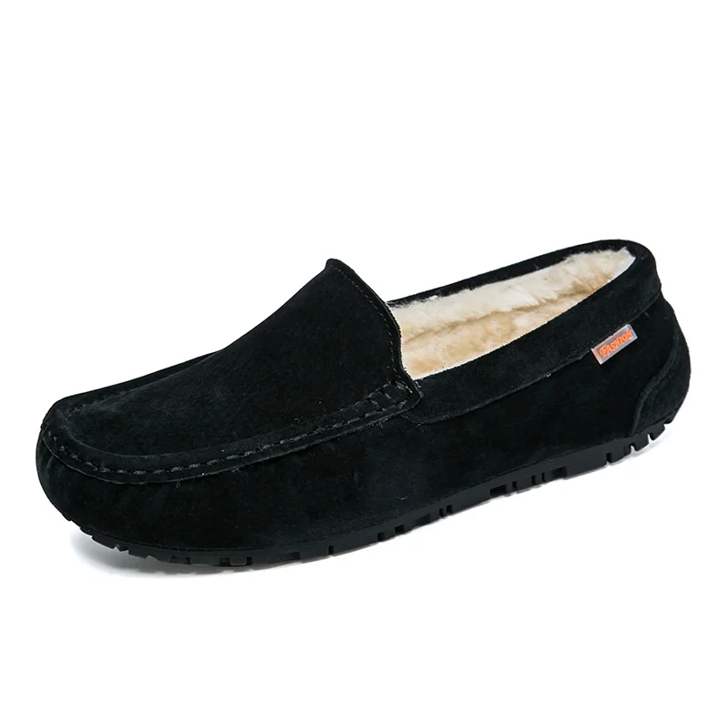 Winter Suede Leather Men Shoes Fashion Men Casual Shoes Fur Mens Loafers Soft Rubber Driving Shoes Man Moccasins Fleece Lined