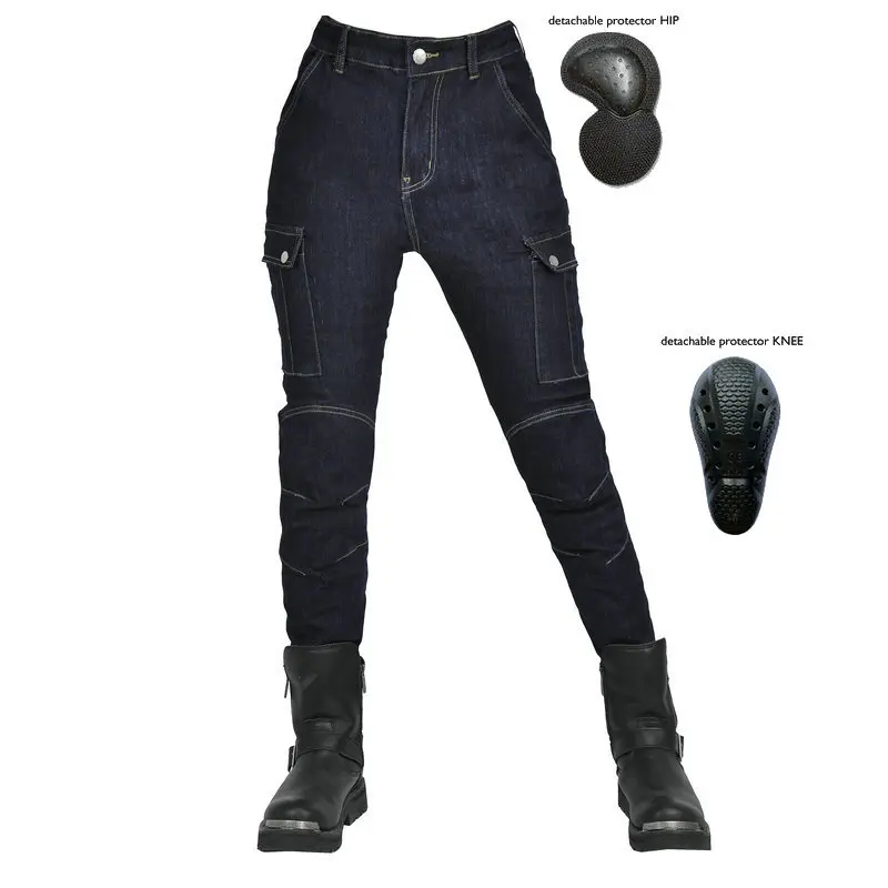 

Women Retro Slim Motorcycle Riding Pants CE Armor Anti-Fall Stretch Biker Jeans for Daily Commuting