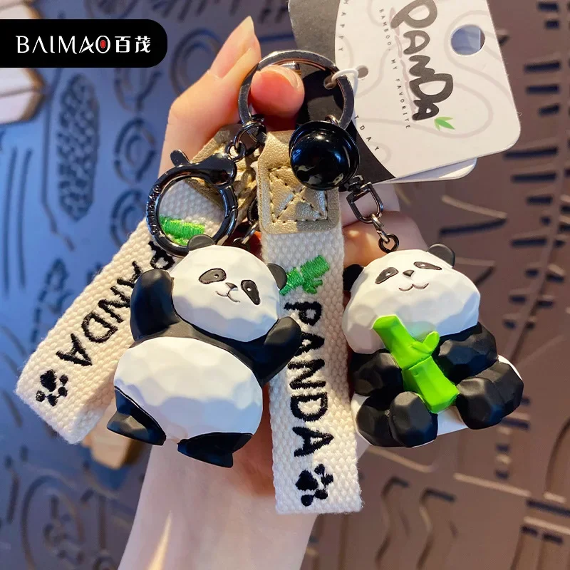 Cartoon Waving Bear Keychain Soft Lovely Panda Accessories Couple PVC Student Bag Pendent Key Rings For Girl Birthday Party Gift