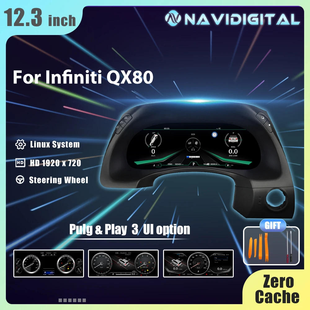 12.3 inch Prelingcar Digital Dashboard For Infiniti QX80 Car Lcd Panel Speedometer Virtual Cockpit