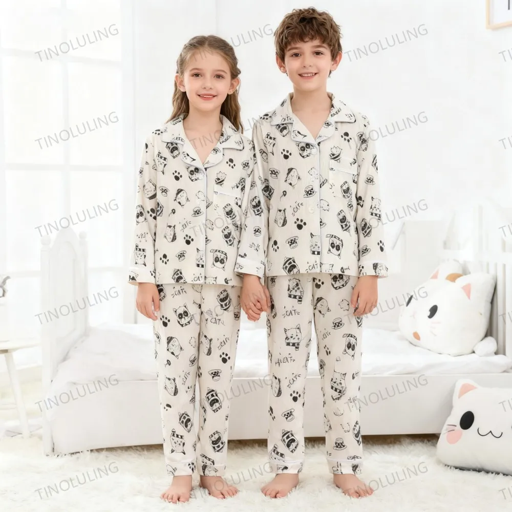 2pcs Princess Bow Print Pyjama Spring Autumn Kids Pajamas Boys Girls Long Sleeve Top & Pants Set Cartoon Comfy Casual Loungewear view 3