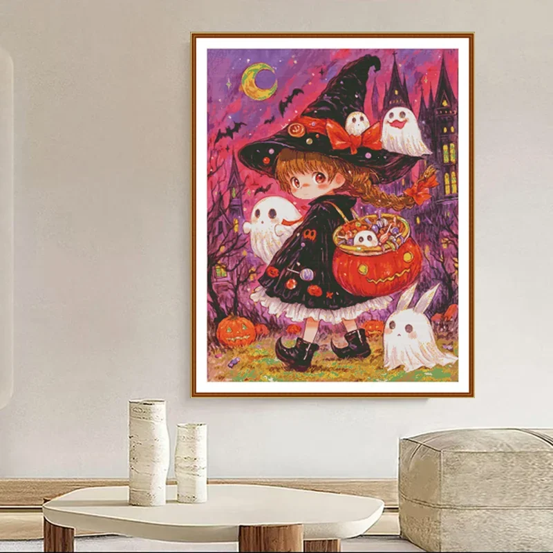 [ZZ7162-Candy Little Wizard] DIY Stamped Cross Stitch Kit 11CT 14CT 16CT, Cotton Embroidery Threads, Preprinted Fabric