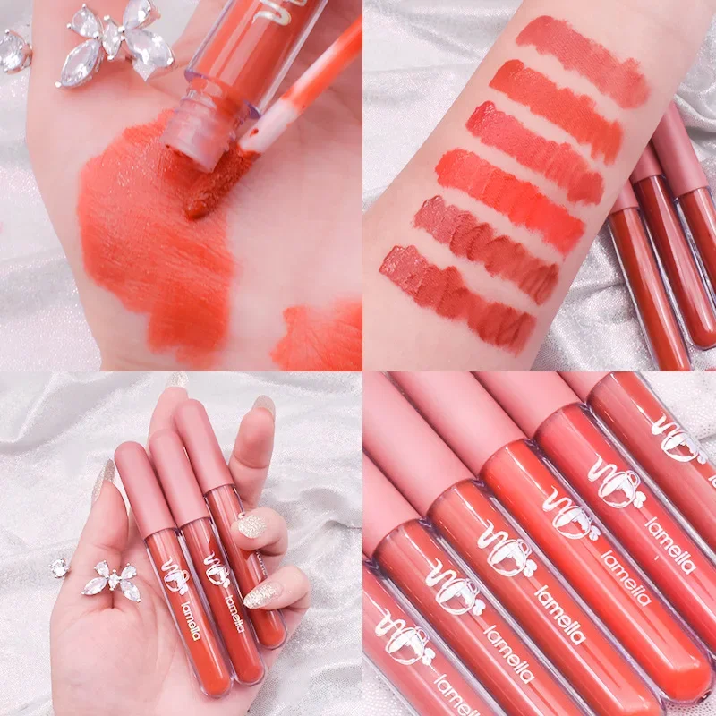 6 Colors Sexy Velvet Lip Gloss Moisturizing Liquid Lipsticks Long Lasting Non Stick Cup Red Lip Tint Women Makeup Cosmetics