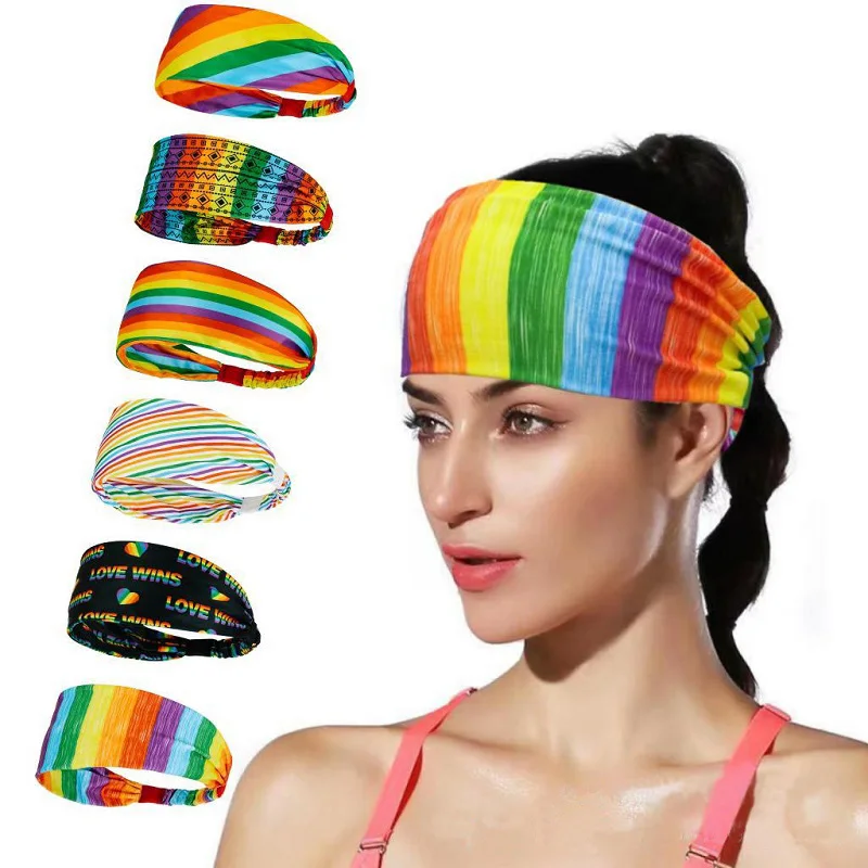 

Rainbow colored elastic band exercise yoga sweatband headband makeup face wash headband