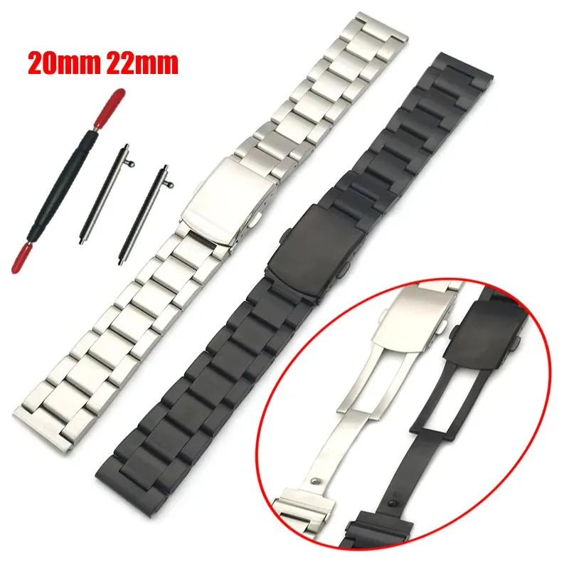 ステンレススチール-シルバー-ブラック-ユニバーサル-ストレートエンド-オイスター-20mm-22mm-3連ライスビーズ-ウォッチストラップ-バンド-ブレスレット