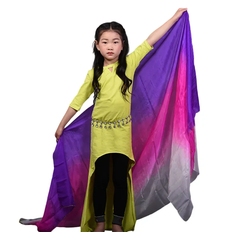 100% Real Silk Belly Dance Hand Throw Scarf Gradual Colors Silk Shawl Lightweight Kids Bellydance Performance Accessories 200X90