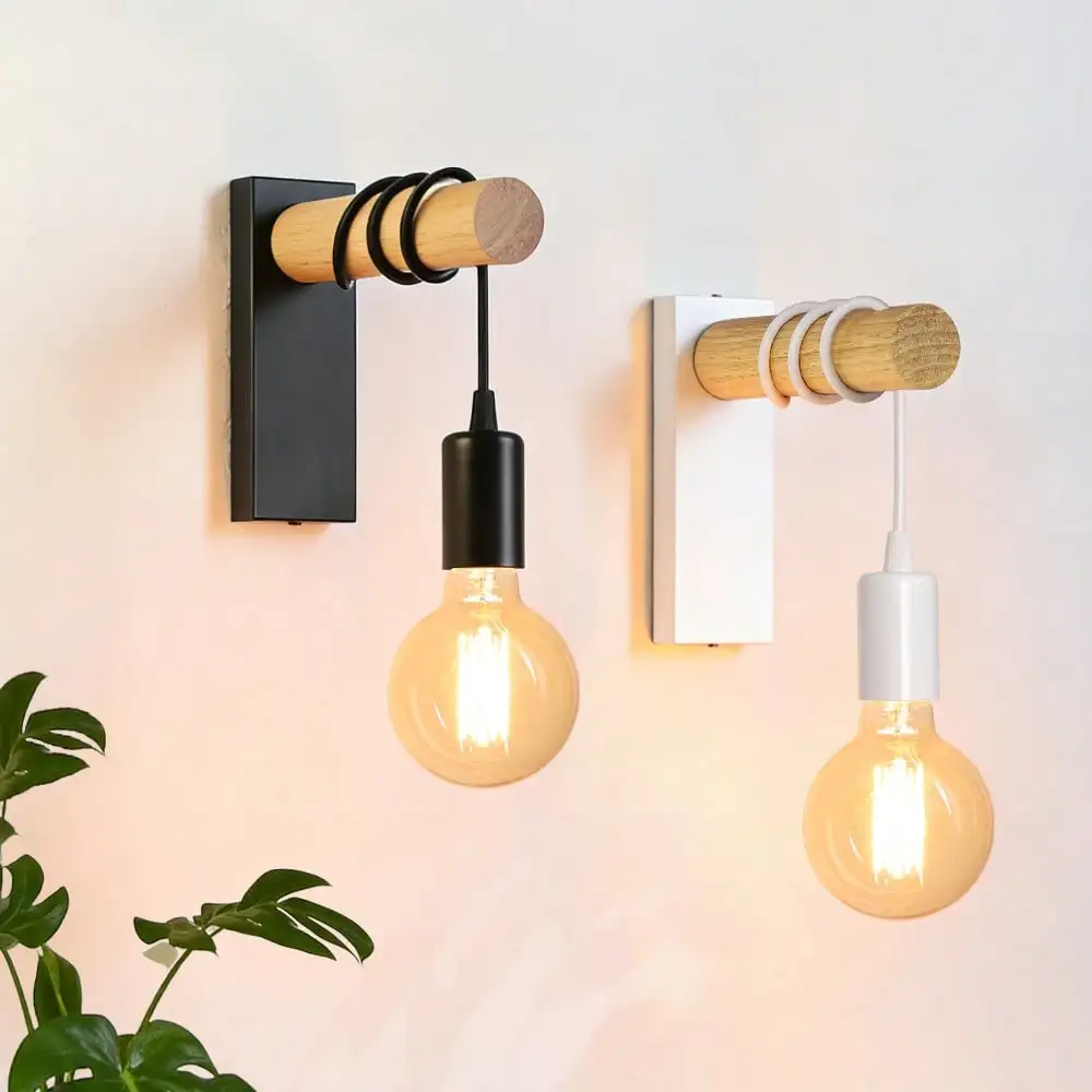 

Retro Wood LED Wall Lamp E27 base Industrial Night Loft Wall Light Fixtures Live Room Bedside Lamp Decor for Bathroom Restaurant