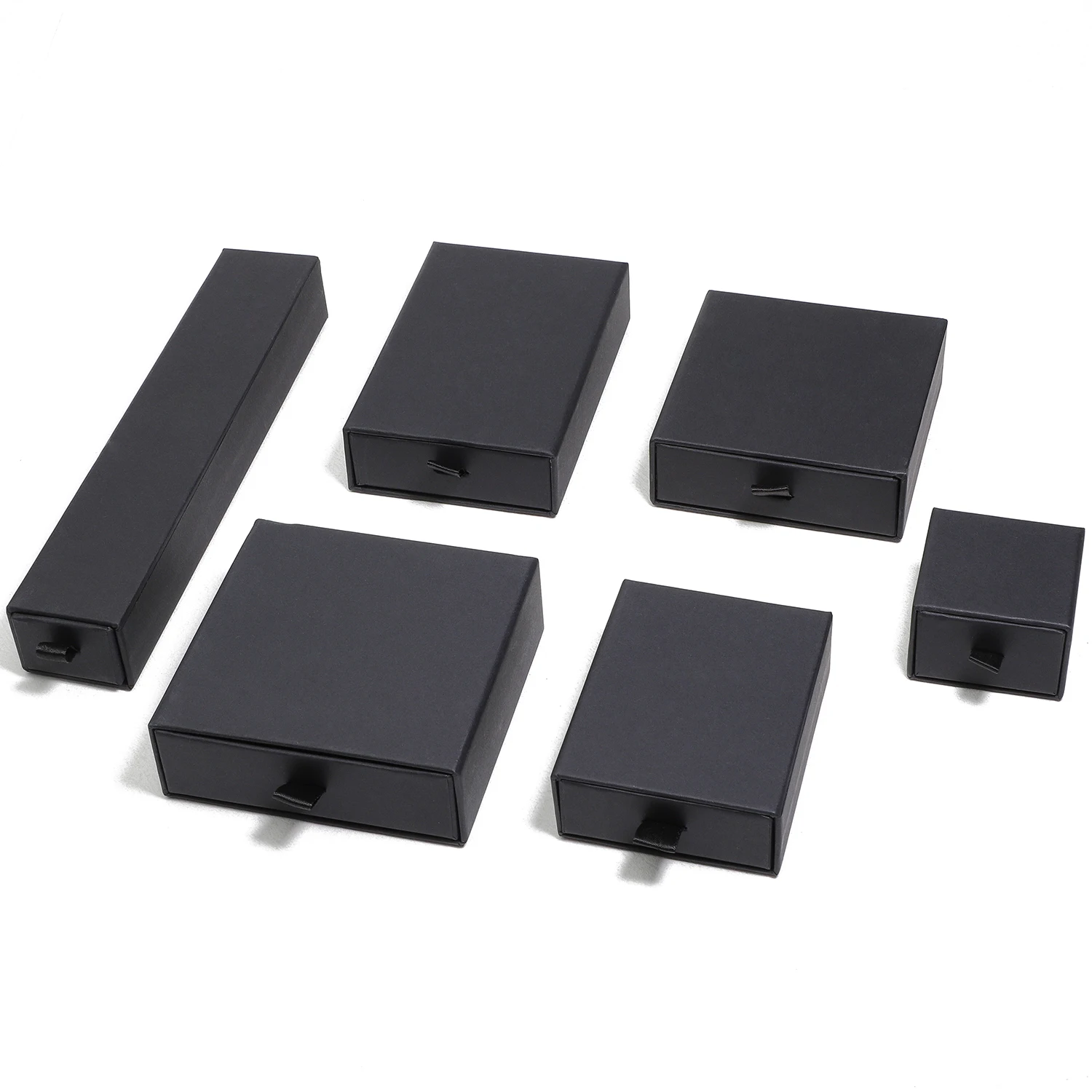 Black Paper Sliding Drawer Jewelry Display Box Necklace Rings Earing Bracelet Storage Packaging Stand With Ribbon Rope Sponge