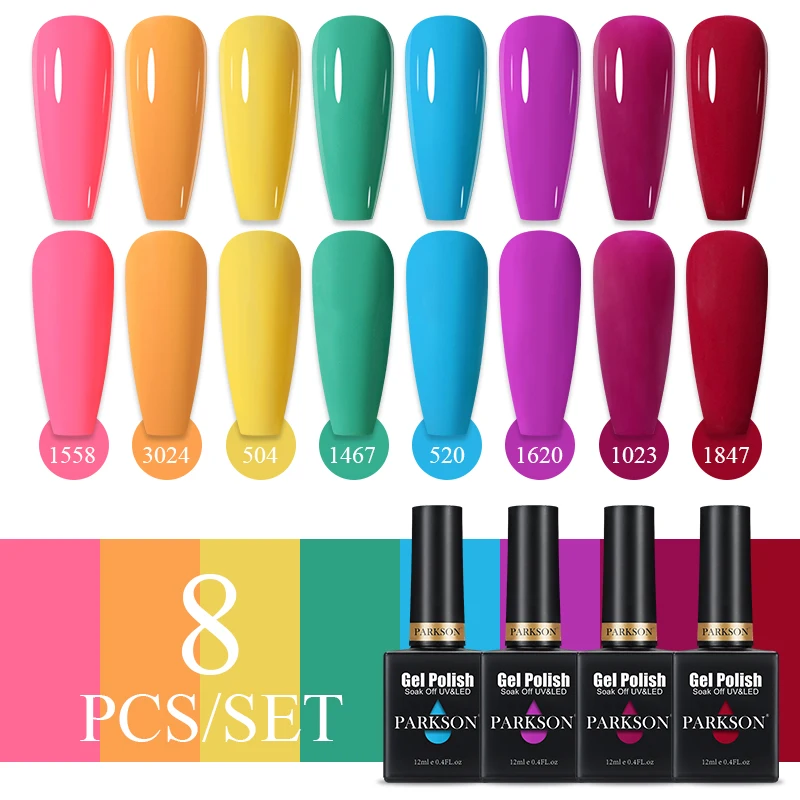Parkson 8 teile/satz 12ML Gel DIY Nagellack Helle Rosa Semi Permanent Soak Off UV LED Gel Lack Nail art Design Maniküre Kit