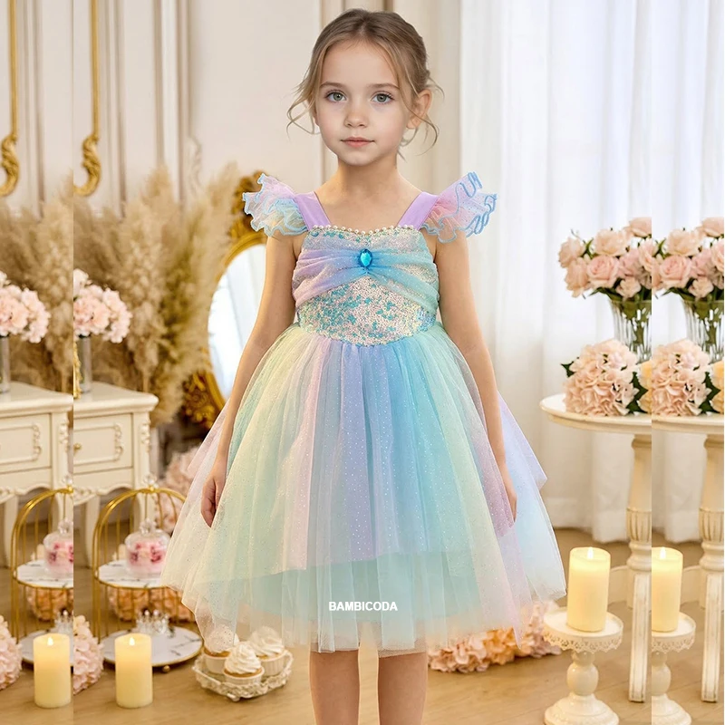 

Платье принцессы-русалки из сказочного стиля для девочек, летнее детское платье, модное платье с градиентным цветовым блоком, пышная юбка-принцесса, балетное платье для танцев