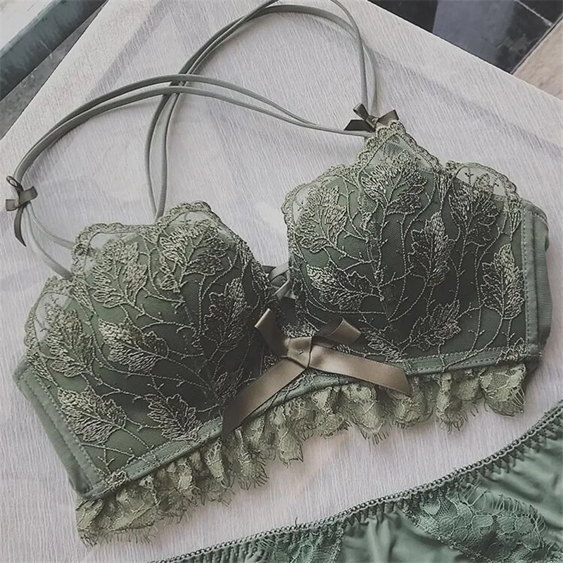 Underwear Women\'s Panties Bras and Panty Sets Push Up Sexy Bra Embroidery Floral Lace Bralette Lingerie Set Ladies Brasieres