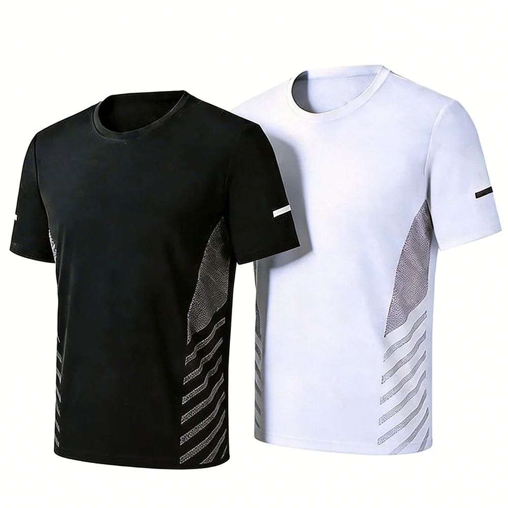 

Мужская футболка для бега, летняя тонкая футболка из ледяного шелка с отражающим принтом, быстросохнущая, с короткими рукавами, дышащая, для фитнеса и спорта, 5XL