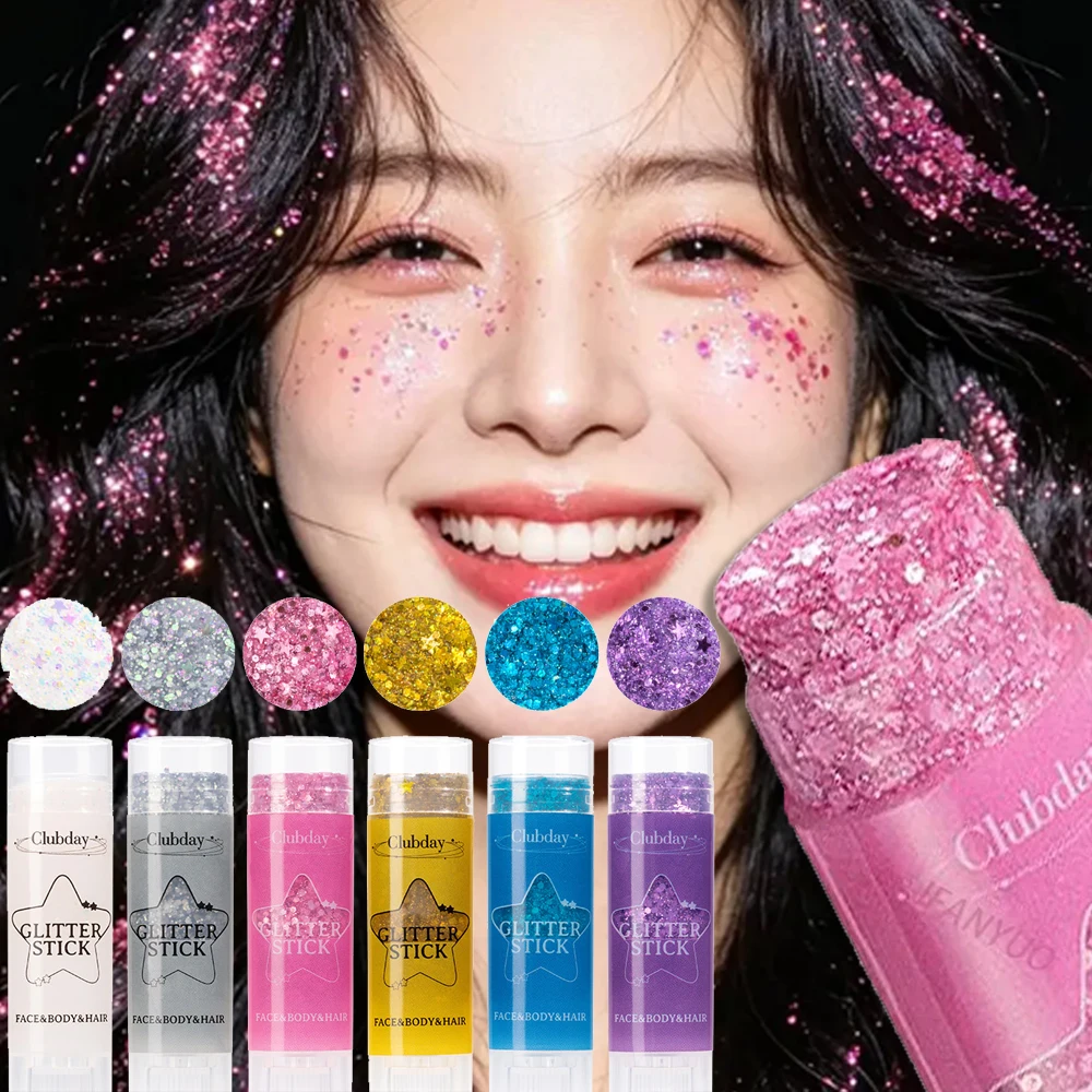 Gel em Bastão de Glitter para o Corpo com Lantejoulas, Longa Duração, para Rosto e Cabelo, Lantejoulas Brilhantes, Sombra Rosa, Iluminador Cintilante, Maquiagem Cosmética para Festas