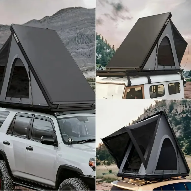 Triangle Car Rooftop  Hard Clamshell Black Gray  4 Person Hard Shell Roof Top Aluminum Roof Top Car Rooftop