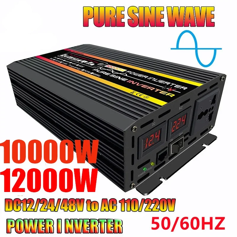 

8000W/10000W Pure Sine Wave Power Inverter Voltage Transformer Intelligent Digital Display Car Home Outdoor DC12V-220V Converter