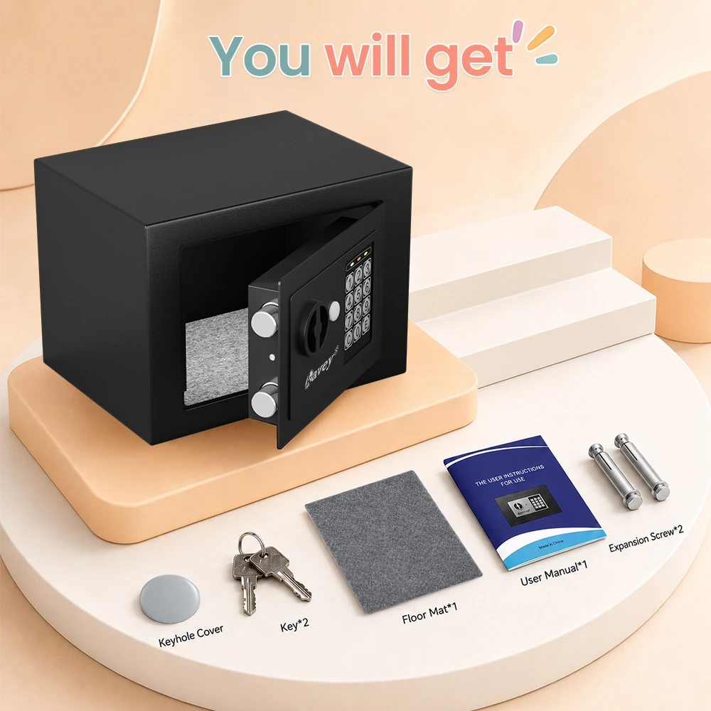 Digital Security Safe Box for Home, Electronic Keypad Lock Box for Money, Jewelry, Important Documents and Guns, Emergency Spare Keys, Mountable Personal Safety Safe for Home, Office, Hotel & Household Storage view 4