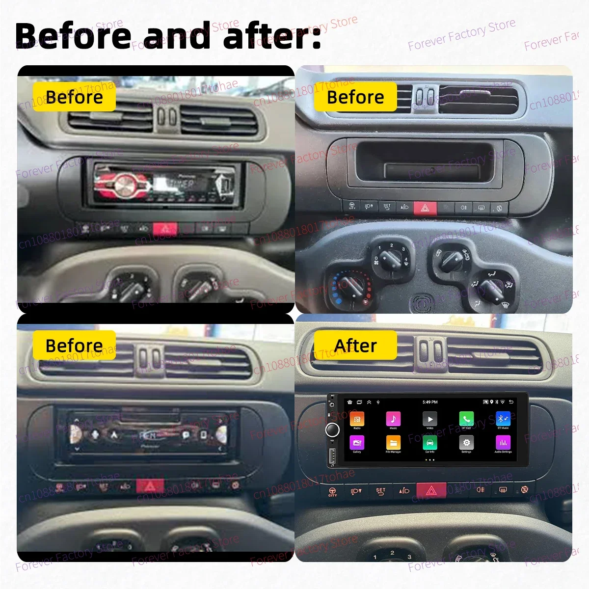 For Fiat Panda III 2013-2024 1Din Android Radio Carplay Android Auto 6.86