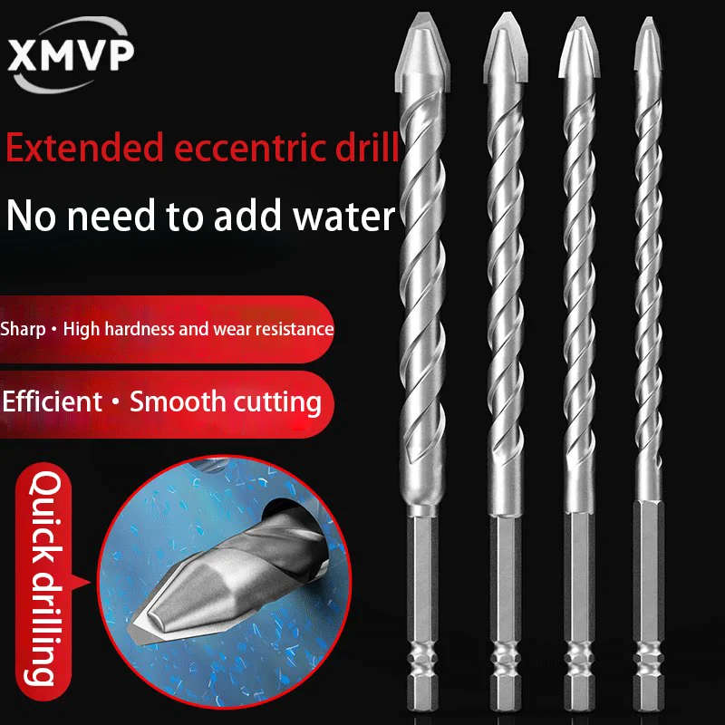

Extended tilted eccentric drill bit for ultra-hard ceramic tiles drilling in concrete, specially designed for dry-tapping cerami