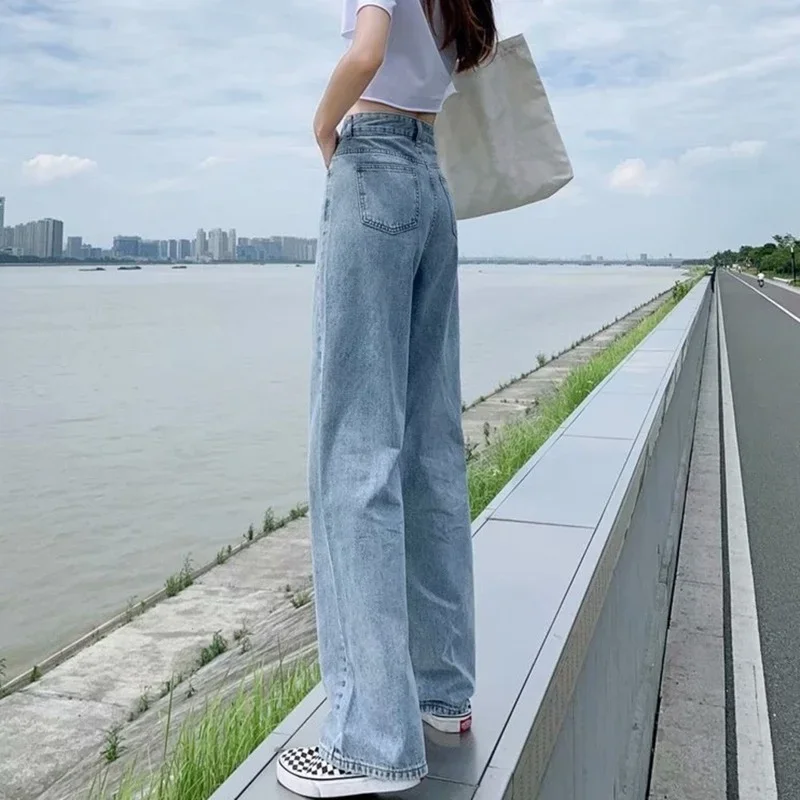 Oversized Fashionable Casual Straight Pants Mom Jeans Washed Boyfriend Jeans 2024 High Waist Loose Comfortable Jeans for Women