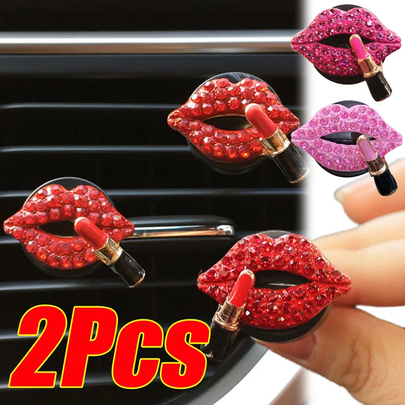 

2/1Pcs Car Perfume Clip Air Outlet Aromatherapy Clip Red Lips Rhinestone Perfume Air Freshener Clips Auto Interior Accessories