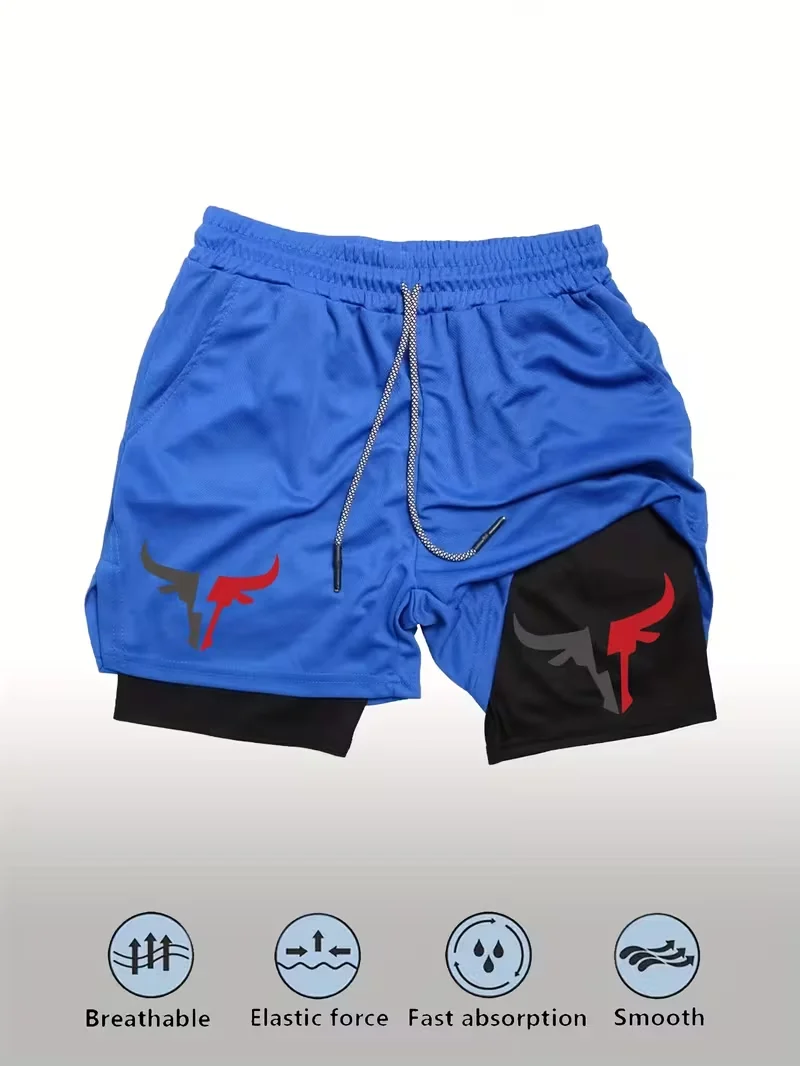 

Мужские спортивные шорты, всесезонная спортивная одежда, двухслойные обтягивающие шорты 2-в-1.