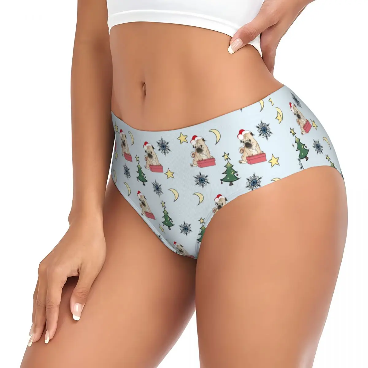 Custom French Bulldog Christmas Wallpaper Brief Panties Women Comfort Stretch Underwear