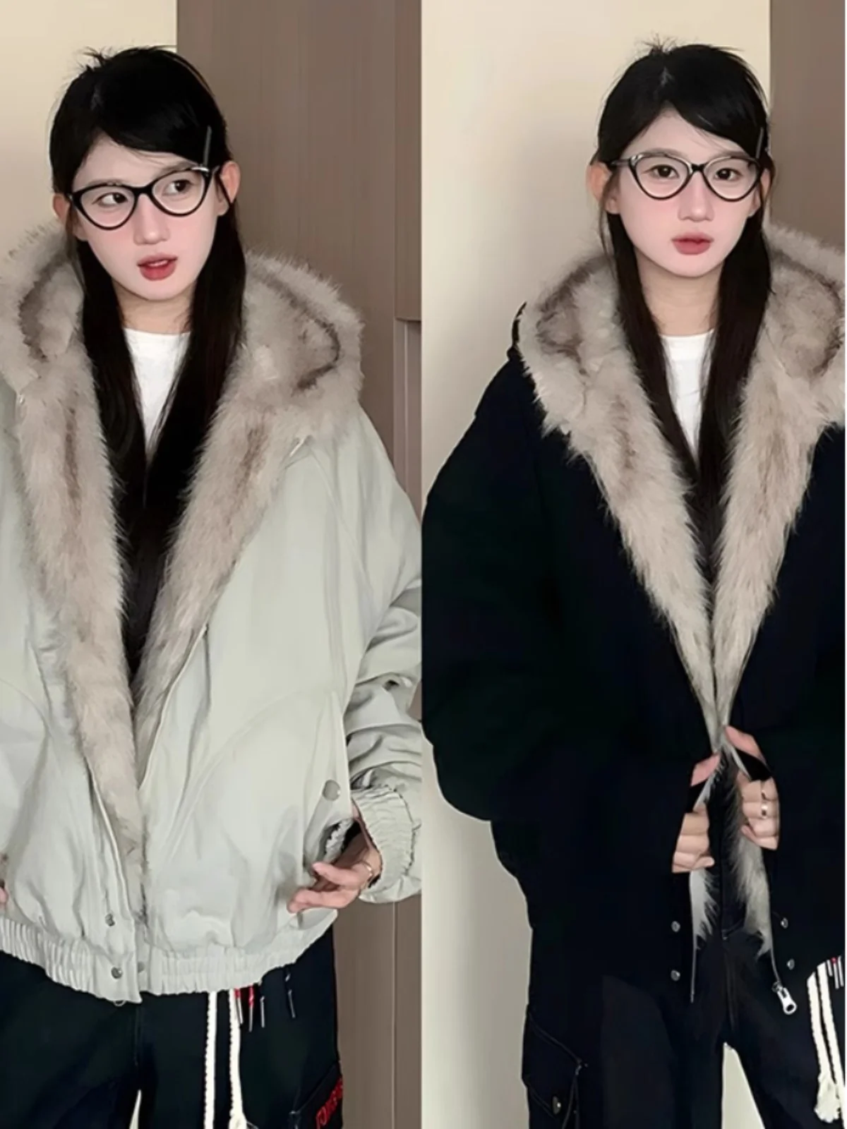 

American Retro Lamb Fur Collar Mountain Eagle Cotton Jaet Men's Thiened Fce Outerwear Winter Clothes Cotton Coat