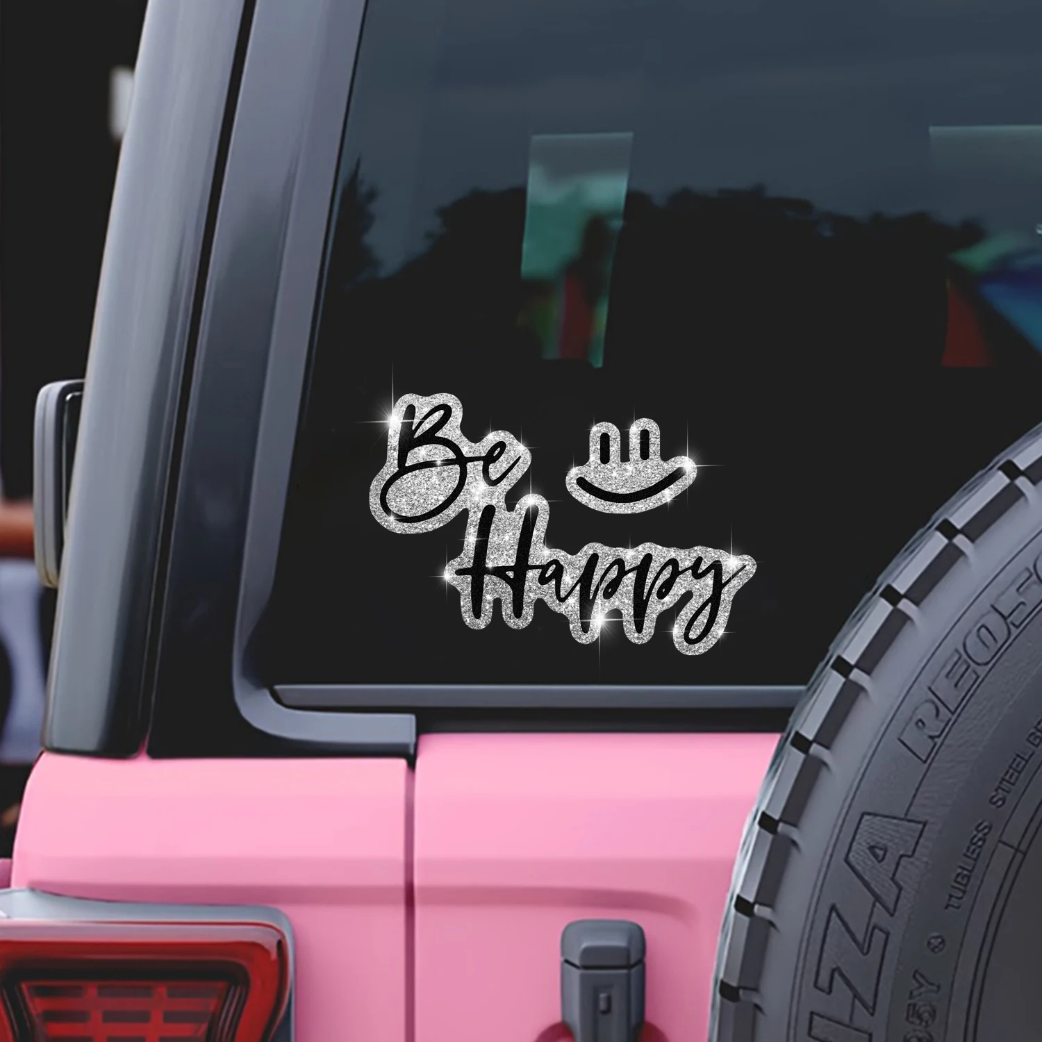 1 ملصق سيارة متألق بي سعيد مع تعبيرات لطيفة ومرحة، فينيل ذاتي اللصق، سهل التركيب، مناسب للسيارات والشاحنات #6