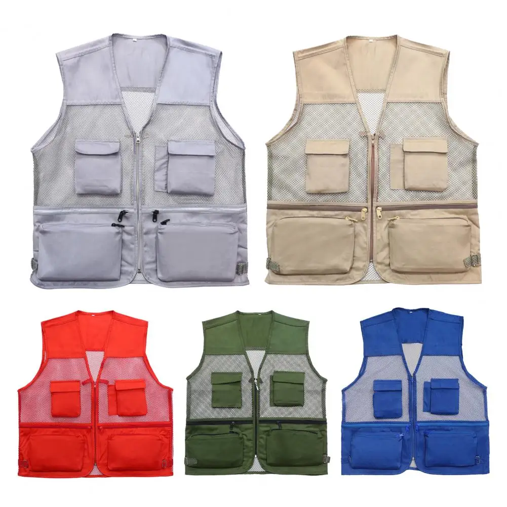 Men Waistcoat Breathable Sleeveless Multi Pockets Zipper Mesh Casual Mesh Vest Casual Mesh Vest Outdoor Travel Sports Vest