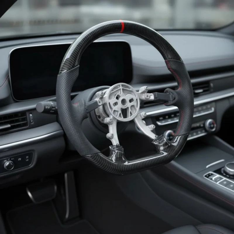 High Quality  Corvette C5 C6 Carbon Fiber Leather 3 Spoke 35mm Grip Flat Bottom Red Sports Steering Wheel