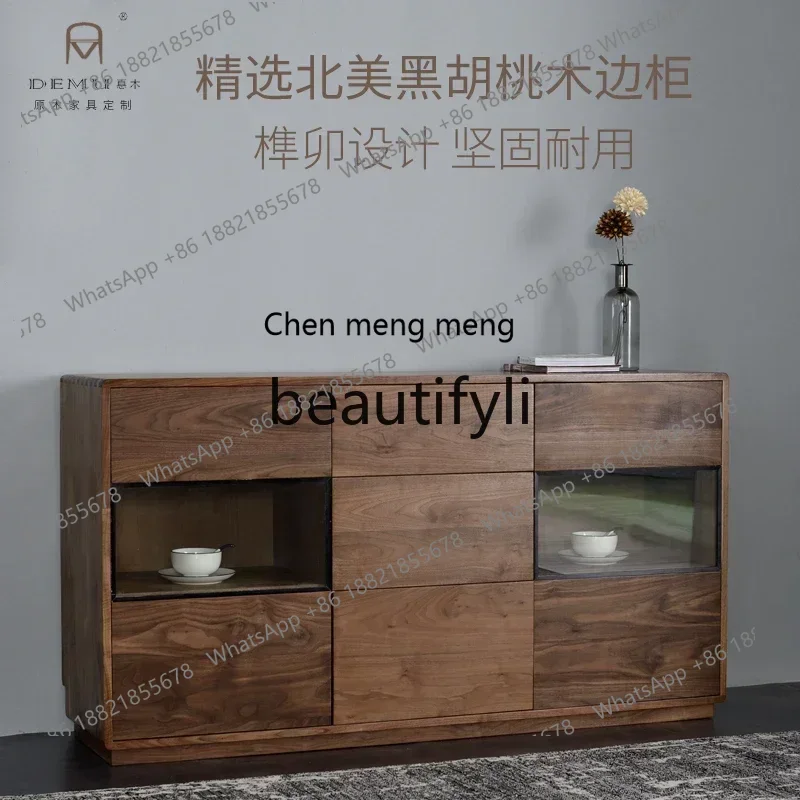 32Black walnut solid wood dining edge modern simple tea cabinet kitchen locker