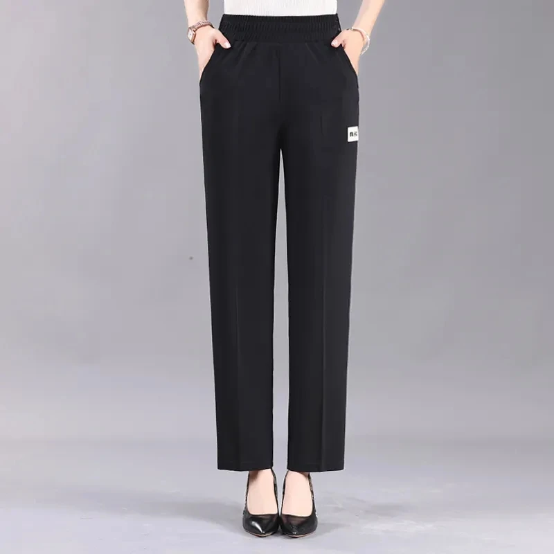 Cool Breathable Elastic Pants Summer Women's Solid Color High Waisted Loose Casual Pants 2024 Elastic Straight Leg Pants