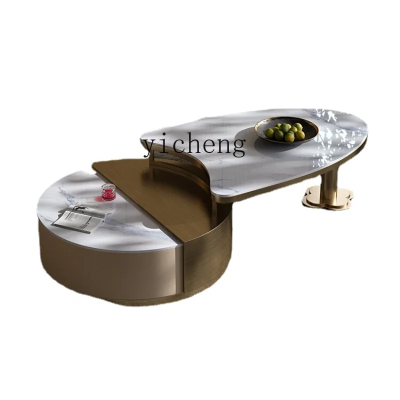 

Mild Luxury Marble Retractable Coffee Table Modern Stone Plate Light Luxury Minimalist Coffee Table