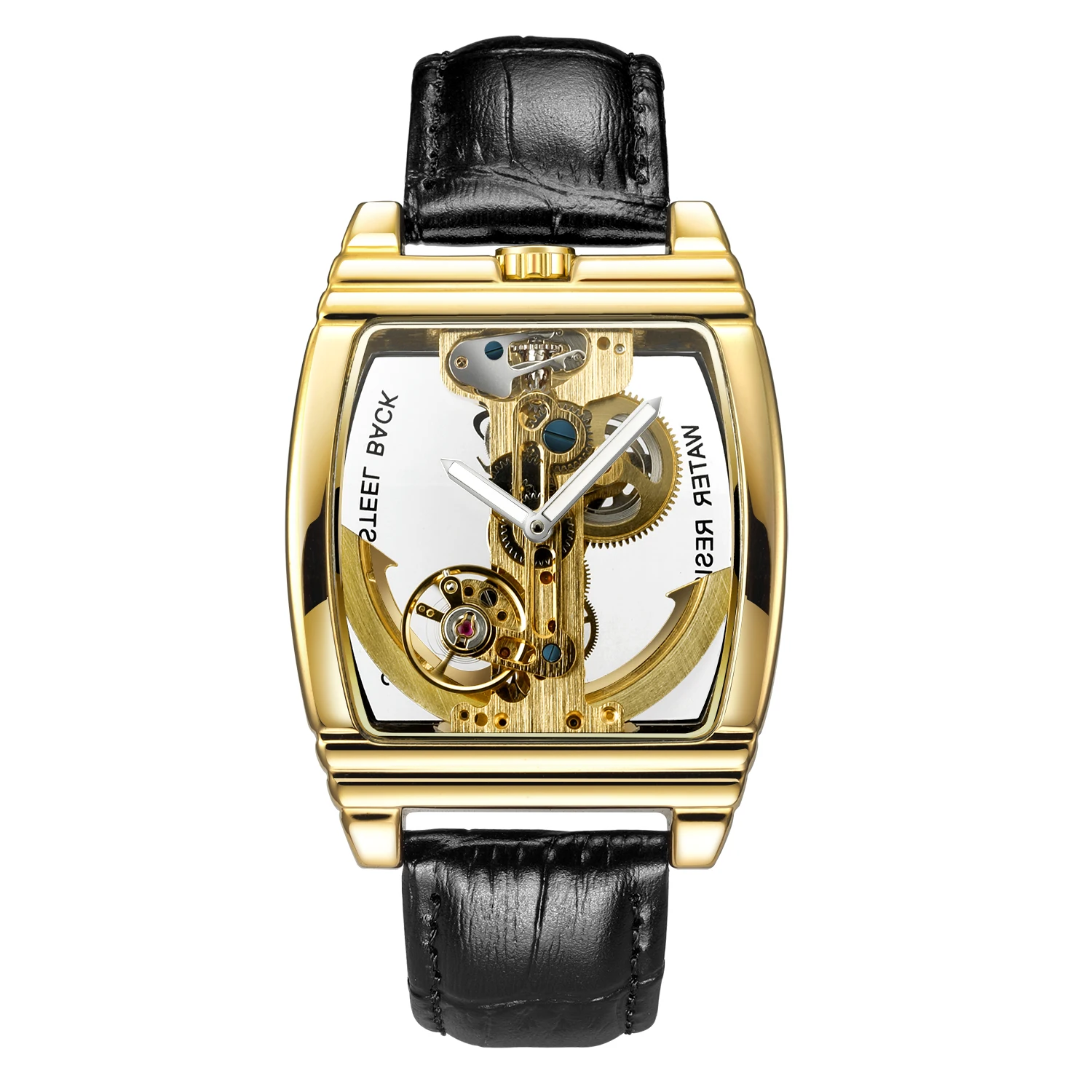 Reloj mecánico automático transparente para hombre, pulsera de cuero de cuerda automática con esqueleto Steampunk, engranaje de lujo